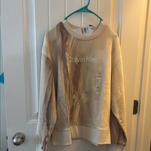 Calvin Klein Cream and Brown Sweatshirt